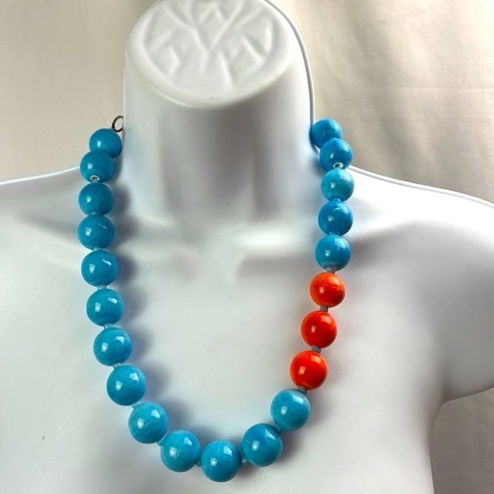 ICervoni Creations Handcrafted Turquoise & Orange Ceramic Bead Necklace
